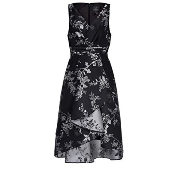 ADRIANNA PAPELL Pleated Bodice Wrap Hi-Lo Jacquard Mikado Dress Sz 2 NWT $229 - Picture 3 of 4